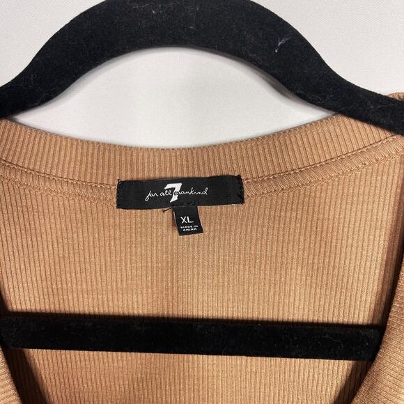 New 7 For All Mankind Womens XLarge Tan Ribbed Puff Sleeve Button Front Knit Top - Picture 7 of 10